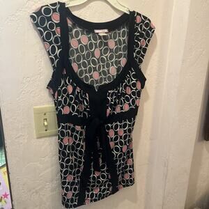 Vol.1 Women’s Retro Style Sleeveless, Pink Black Blouse Small